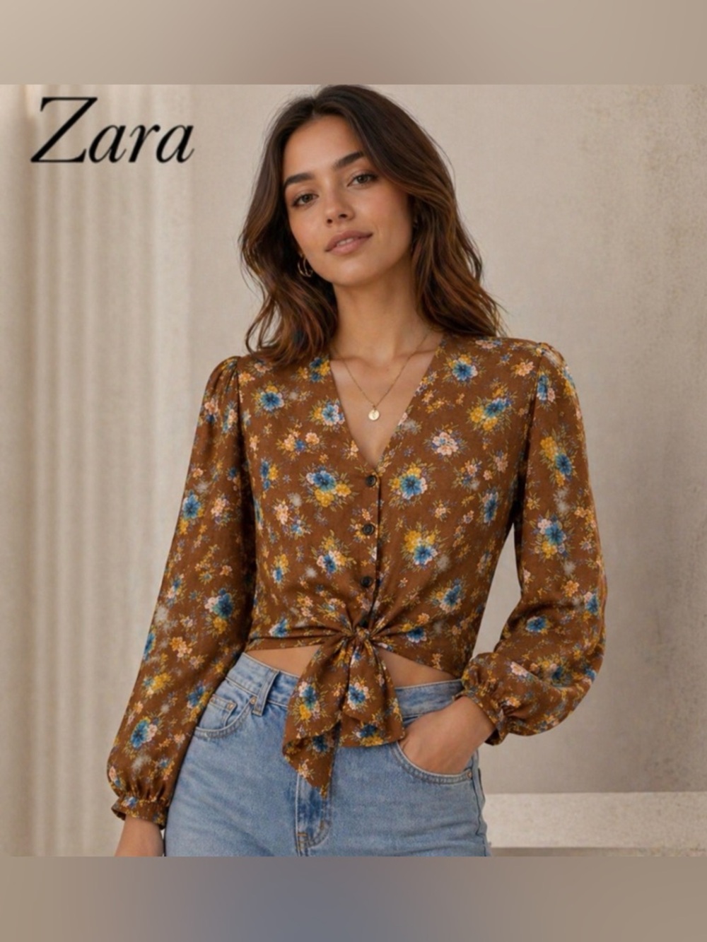 Zara Floral Tie Front Blouse
Brown | Vintage Style Boho Top.
Women's XL